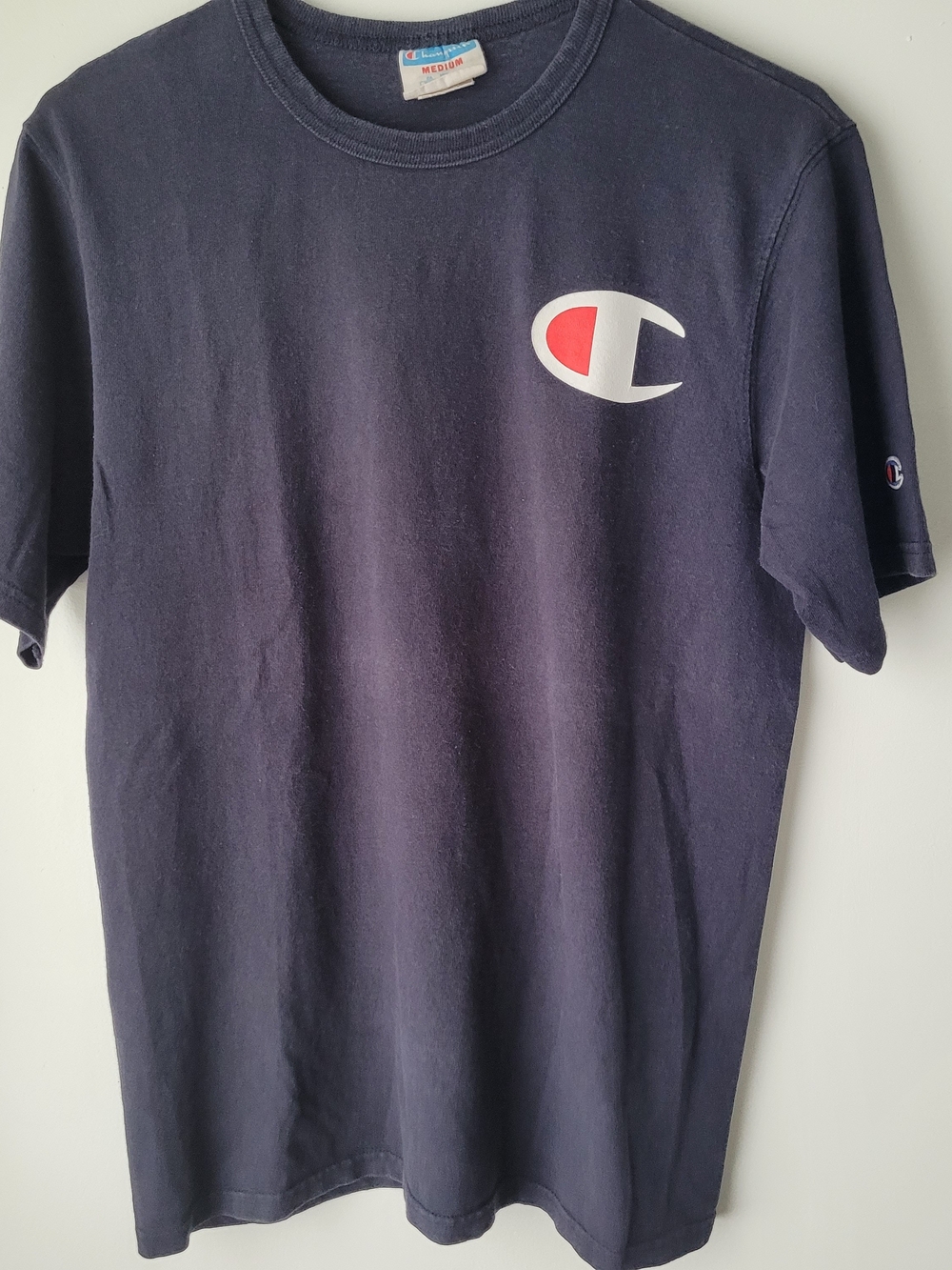 Champion Men Navy Short-Sleeve Tee with Big C Logo Size M